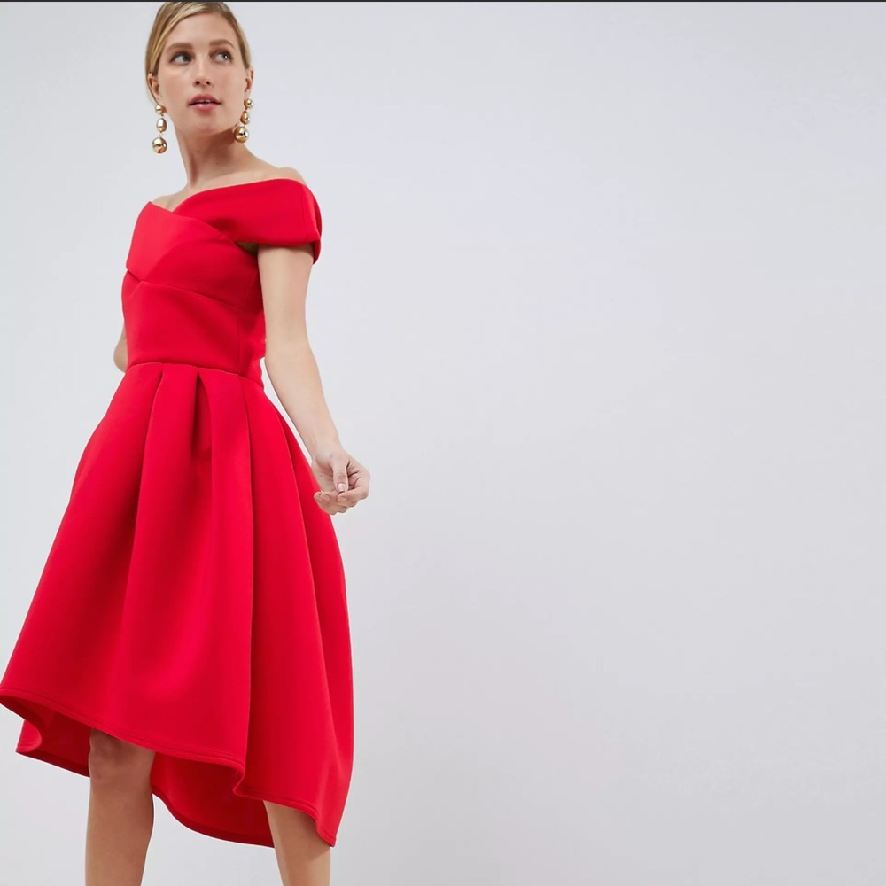 ASOS True Violet cross front bardot skater prom dress in red